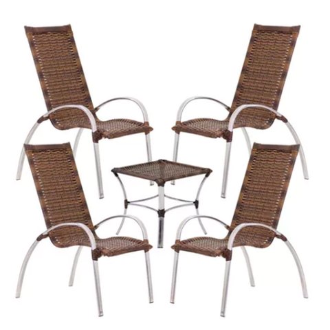 Jogo de Mesa em Alumínio para Área Externa Interna e Mesa de Centro Garden Trama