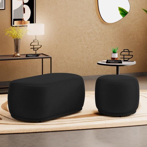 Conjunto 02 Puffs Decorativos Orgânicos Molly Veludo Preto - Abmaza