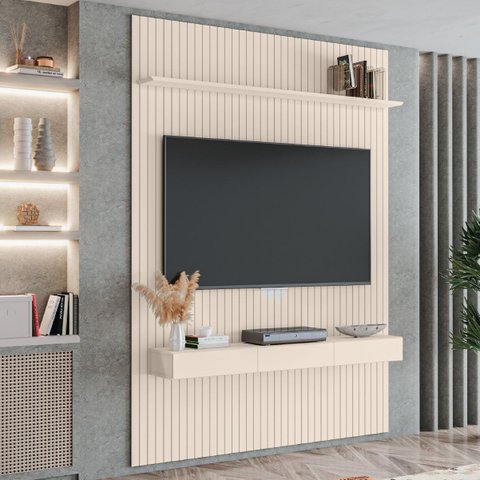 Painel para Tv até 55 Polegadas 1,39x2,40m Ripado com Nicho Arbo Off White Edn
