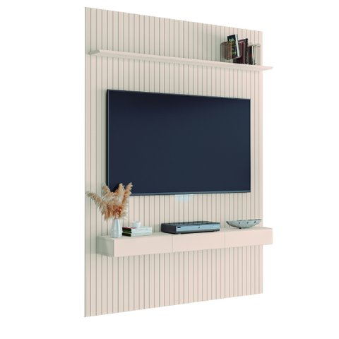Painel para Tv até 55 Polegadas 1,39x2,40m Ripado com Nicho Arbo Off White Edn