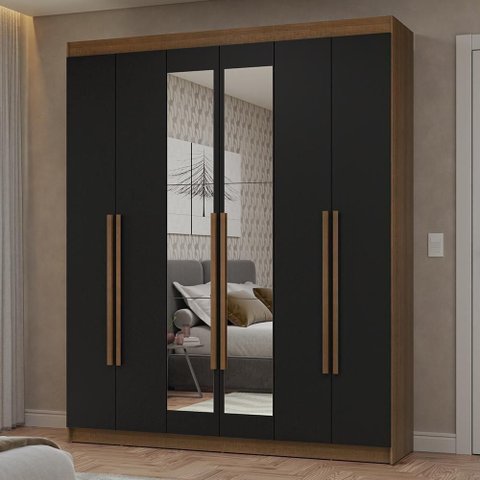 Guarda-Roupa Casal 6 Portas Batentes com Espelho Netuno Madesa