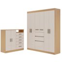 Ver imagem 2 de Guarda Roupa 7 Portas com Cômoda 5 Gavetas 2 Portas Bege/Freijo/White Laca