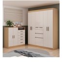 Ver imagem 1 de Guarda Roupa 7 Portas com Cômoda 5 Gavetas 2 Portas Bege/Freijo/White Laca