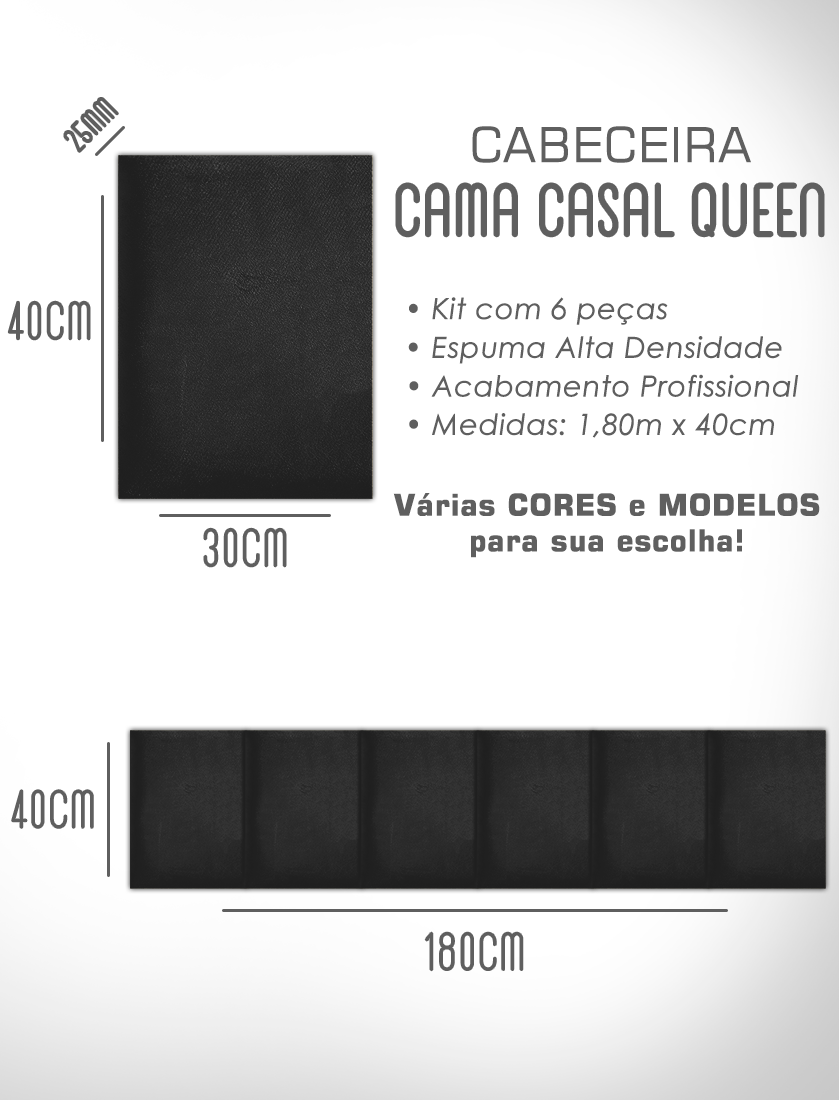 Kit 6 Módulos de Cabeceira Estofada Cama Box Casal Queen Modulada 1,80mx40cm - 8