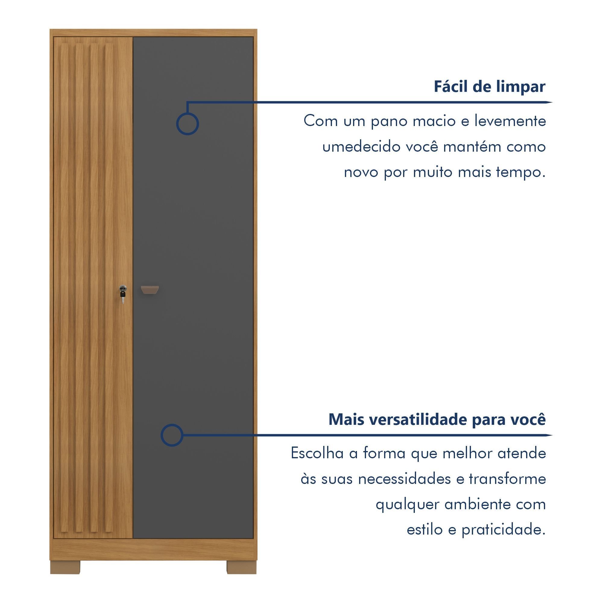 Armário Multiuso Guarda Roupa 2 Portas com Chave Virtus - 9