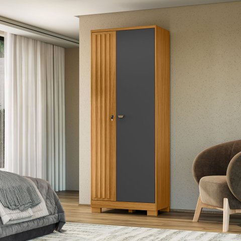 Armário Multiuso Ripado 2 Portas Cabideiro Organizador Vassoura Virtus com Chave