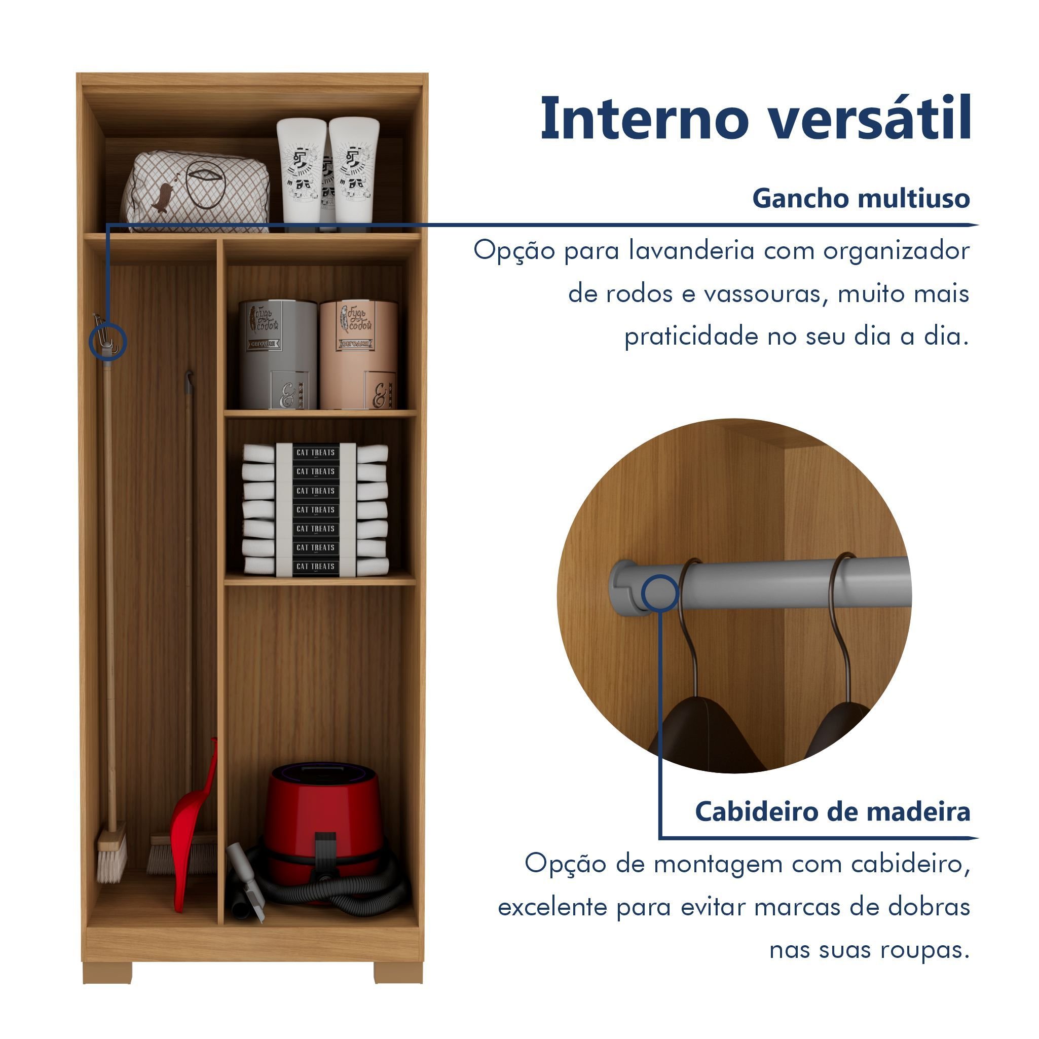 Armário Multiuso Guarda Roupa 2 Portas com Chave Virtus - 7