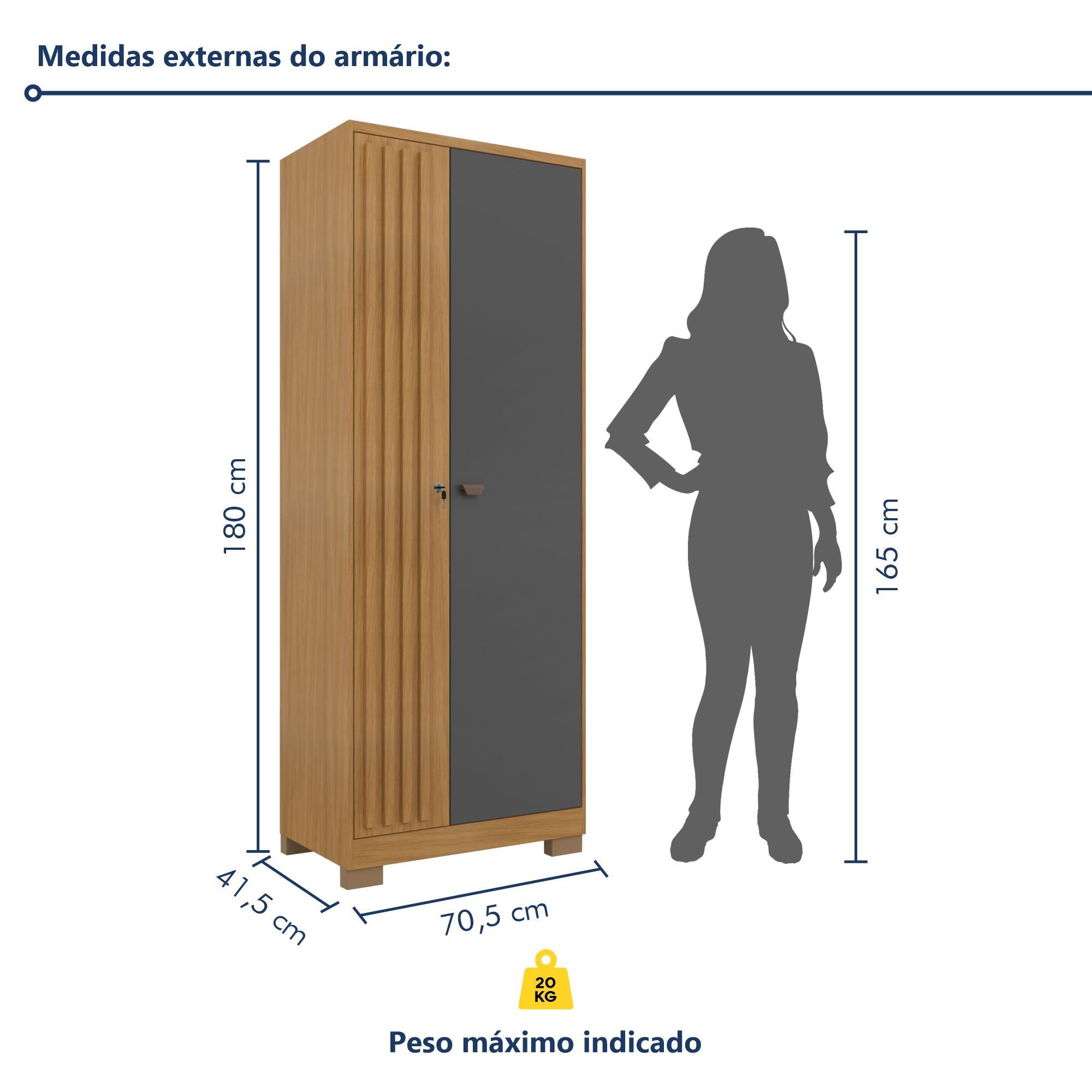 Armário Multiuso Guarda Roupa 2 Portas com Chave Virtus - 10