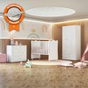 Ver imagem 2 de Conjunto para Quarto de Bebê Completo Cômoda Berço com Colchão e Roupeiro Doce Sonho Branco Qmovi