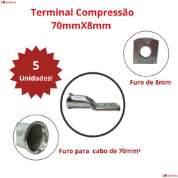 Terminal Olhal Tubolar de Compressão 70mm X M8 Com 5 Unidades - 6