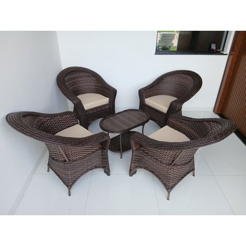 Jogo Bali Jardim 4 Poltronas 1 Mesa de Centro Fibra Sintética Área Externa Varanda Sacadas