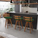 Ver imagem 2 de kit 04 Banquetas Giratória Costela Veludo Verde Base Madeira MA70 - D'Rossi DRossi