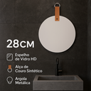 Ver imagem 2 de Espelho Decorativo de Parede Redondo 28cm com Alça de Couro Sintético para Pendurar