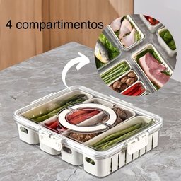 Pote Organizador de Geladeira com 4 Divisórias Cestos Tampa Alça - 2