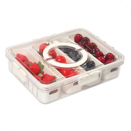 Pote Organizador de Geladeira com 4 Divisórias Cestos Tampa Alça - 1