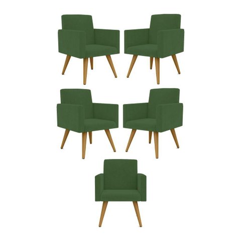 Kit 05 Cadeiras Poltronas Decorativa - Escritório - Recepção Cor:verde