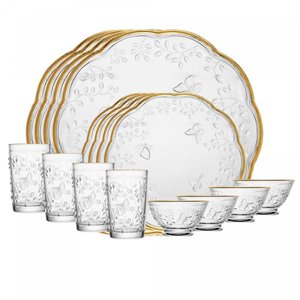 Jogo de Jantar 16 Peças New Butterfly Fio de Ouro Cristal