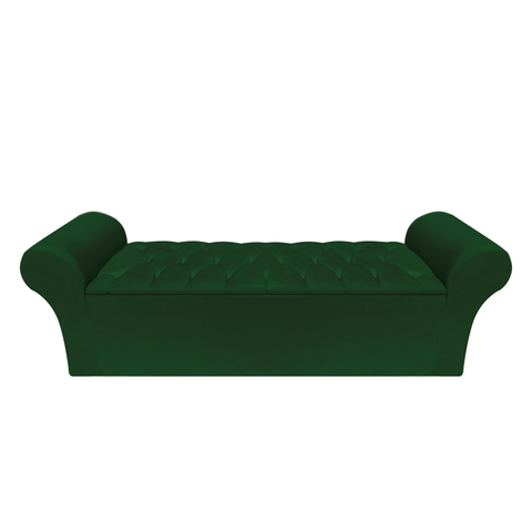 Recamier Baú Calçadeira Quarto Casal 138cm Barcelona:suede Verde Musgo