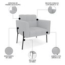 Ver imagem 3 de Poltrona para Sala Pé Metal Preto Kit 2 Ana Linho Cinza - Ibiza