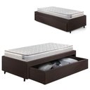Ver imagem 1 de Base Box Cama Solteirão Sapateira Courino Linho Marrom e Colchão Hanover Inducol 96x203
