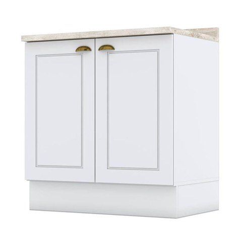 Balcão 2 Portas 80 Cm Americana Branco com Tampo Calcare - Henn