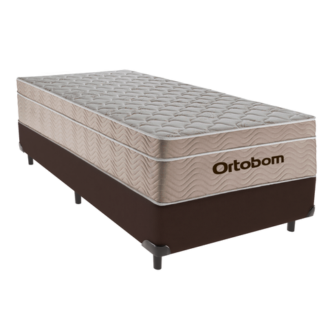 Cama Box Solteiro Marrom e Colchão Airtech Springpocket Molas Ensacadas Ortobom