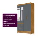 Ver imagem 5 de Guarda Roupa Madri 110cm 4 Portas Freijó Cinza com Espelho Moval