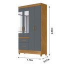Ver imagem 2 de Guarda Roupa Madri 110cm 4 Portas Freijó Cinza com Espelho Moval