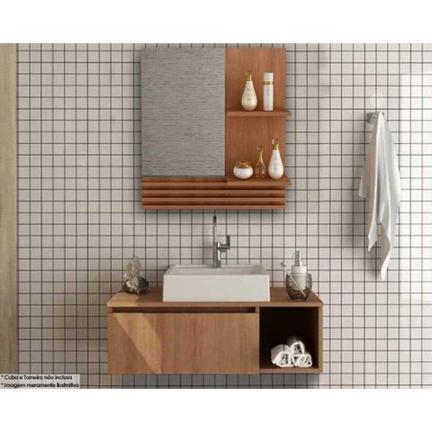 Conjunto de Banheiro Armário C/ Espelho Bn3614 60cm e Balcão Suspenso Bn3601 80cm S/ Cuba Pia Cor