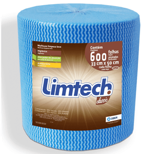 Pano Multiuso Limtech Wave - 33cm X 300m - 600 Folhas 45g/m² - Azul