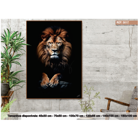 Quadro Decorativo Animais Leão com Fundo Preto