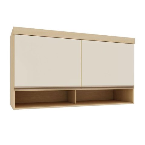 Armário Aéreo Maleiro Mônaco 145cm 2 Portas MDF-MDP Basculante Off White e Carvalho Luciane Mó