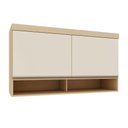 Ver imagem 1 de Armário Aéreo Maleiro Mônaco 145cm 2 Portas MDF-MDP Basculante Off White e Carvalho Luciane Mó