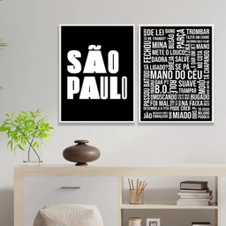 Kit 2 Quadros Gírias de São Paulo 45x34cm:moldura Branca - 2