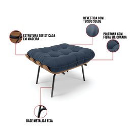 Kit 02 Puffs Costela Suede Base Metálica Preto - D'rossi - Azul Marinho - 7