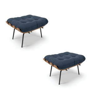 Kit 02 Puffs Costela Suede Base Metálica Preto - D'rossi - Azul Marinho
