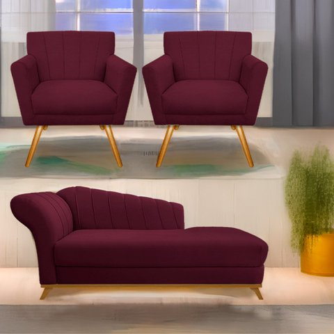 Kit Diva Recamier Vanessa 160cm Lado Direito e 02 Poltronas Laura Suede - ADJ Decor RECAMIER DIVÃ SO