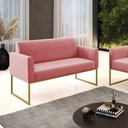 Ver imagem 1 de Sofá Namoradeira Base Industrial Dourado Marisa Suede D03 - D’Rossi