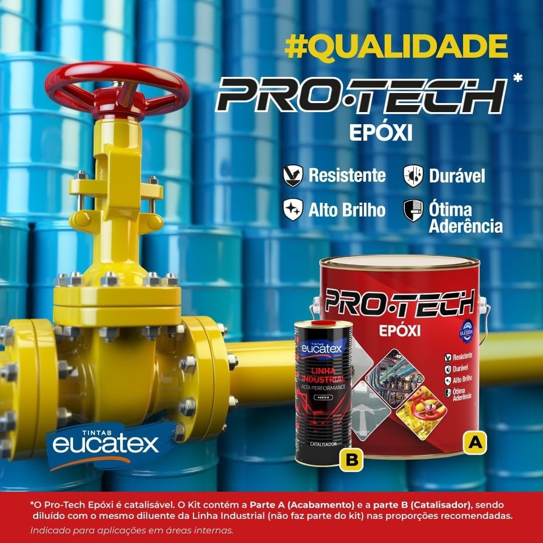 Tinta Epóxi Pro Tech 2,7 Litros Vermelho Segurança Alto Brilho Kit com Catalisador Eucatex Pro-Tech  - 4