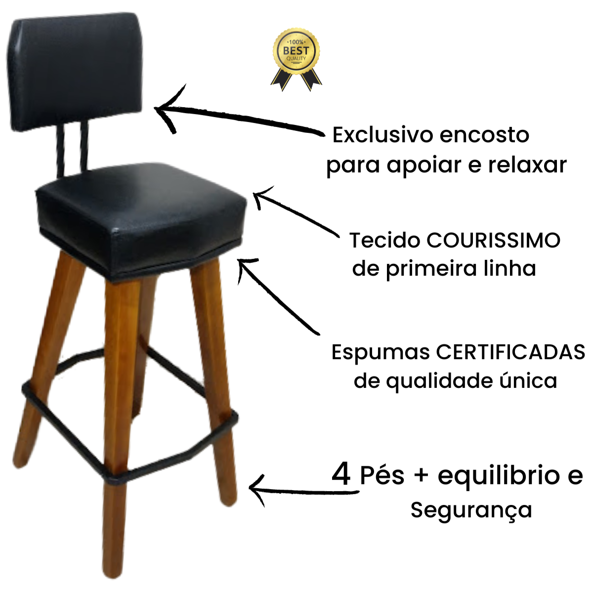 Kit 2 Banquetas Alta com encosto Estofada Moderna:Bege/60cm de Altura do assento ao chão - 4