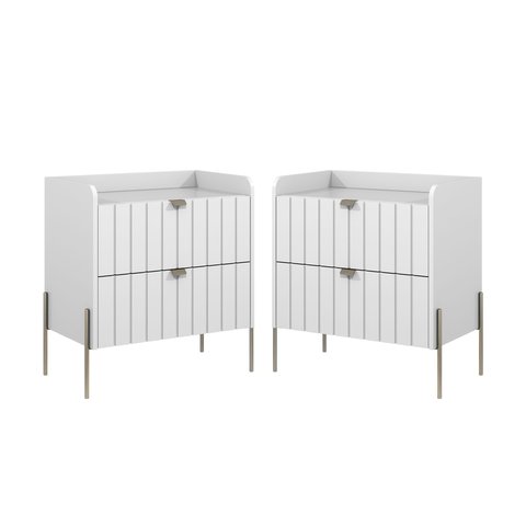 Kit 2 Mesas de Cabeceira Venus 60cm com Base Champagne:branco