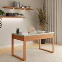 Ver imagem 1 de Escrivaninha Mesa de Escritório 100% MDF 135cm Industrial Freijó/Off White