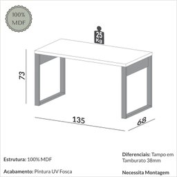 Escrivaninha para Escritório 100% Mdf Industrial - 3