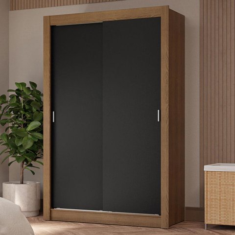 Guarda-roupa Solteiro 2 Portas de Correr 4 Gavetas Rustic/preto Vivare Plus Madesa