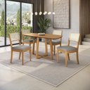 Ver imagem 1 de Conjunto Mesa de Jantar Elma e 4 Cadeiras com Telinha Lola em Madeira Maciça e Linho Cinza