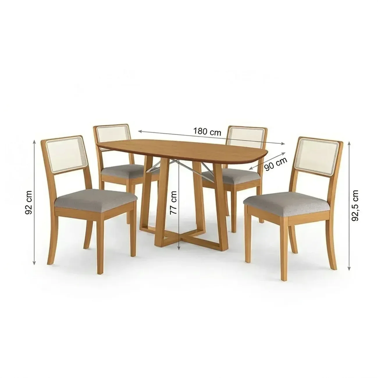 Ver imagem 3 de Conjunto Mesa de Jantar Elma e 4 Cadeiras com Telinha Lola em Madeira Maciça e Linho Cinza