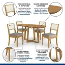 Ver imagem 4 de Conjunto Mesa de Jantar Elma e 4 Cadeiras com Telinha Lola em Madeira Maciça e Linho Cinza