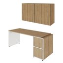 Ver imagem 2 de Mesa Escrivaninha 1,70m Pé Painel C/ 2 Armários Aéreos F5 Cor:macadâmia com Branco
