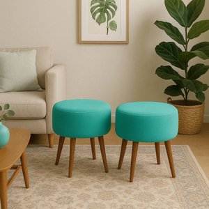 Kit 2 Puff Banco Decorativo Lia Suede Azul Tiffany