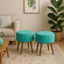 Ver imagem 1 de Kit 2 Puff Banco Decorativo Lia Suede Azul Tiffany